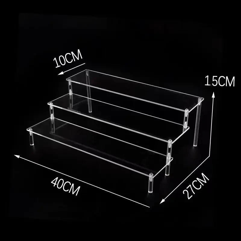 1-5 Tier Acrylic and Solid Wood Panel with Clear Acrylic Column Display Stand for Perfume, Cosmetic, Car Modle, Toy Storage Rack