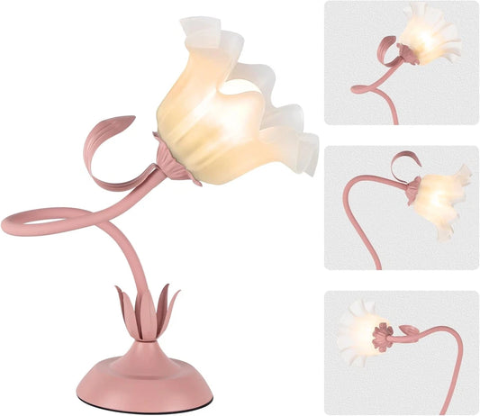 Cute Flower Desk Lamp, 3 Color Temperature Table Lamps with LED Bulb, Vintage Be
