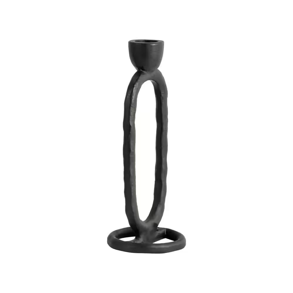 8 In. Black Metal Open Oval Ring Taper Candle Holder