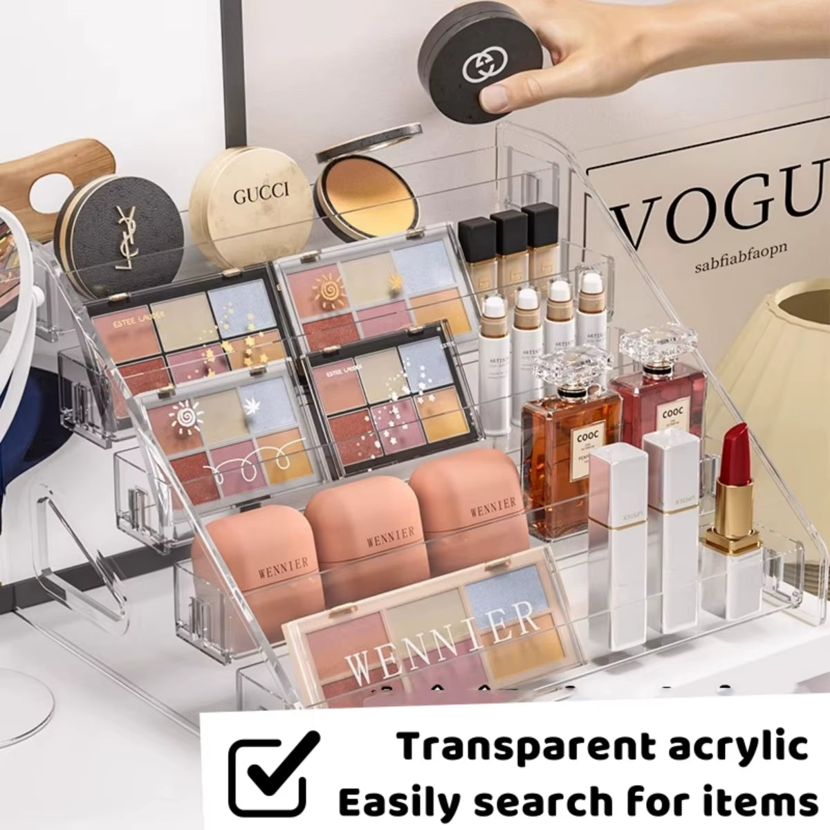 Transparent Storage Box Makeup Organizer Cosmetic Display Case Jewelry Hairpin Organizer Desktop Holder Clear Makeup Organizers
