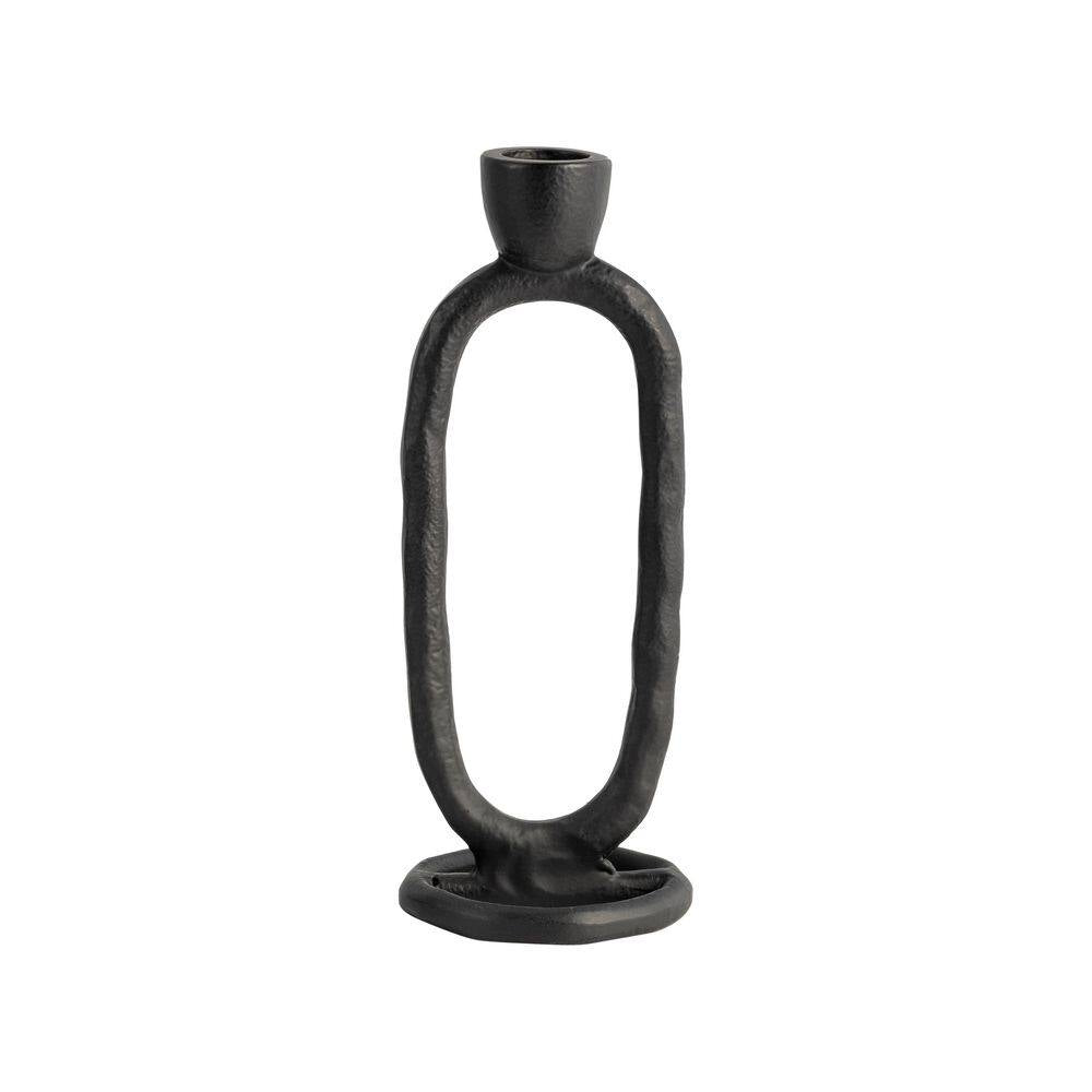 8 In. Black Metal Open Oval Ring Taper Candle Holder