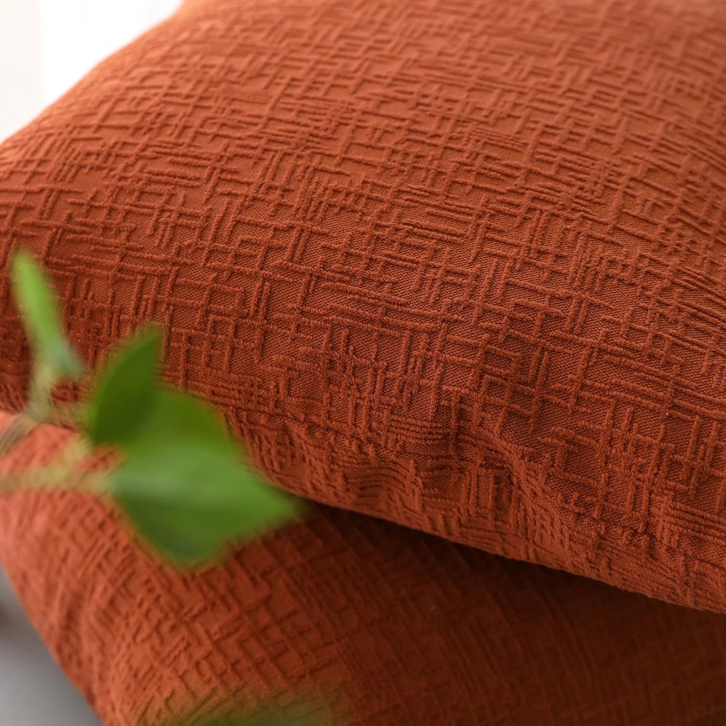 Kevin Textile Fall Decor Solid Decorative Toss Euro Pillow Cover Case Striped Corduroy Cushion Cover for Sofa, Burnt Brick, 18X18-Inch (45Cm), 2 Pieces