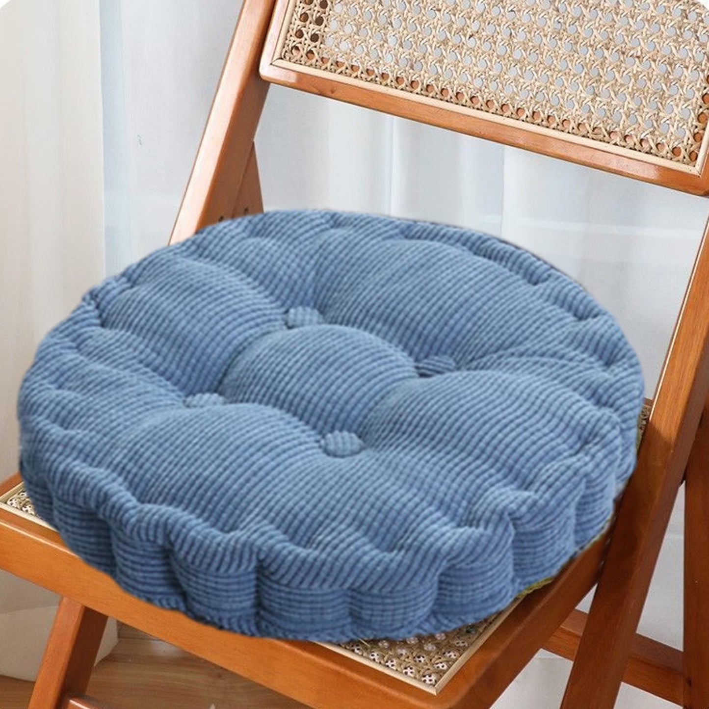 round Floor Pillow, Large Meditation Seat Cushion for Adult, 16" Circle Tufted Corduroy Solid Chair Pad, Thicken Soft Cotton Filled Seat Pads Non-Slip Floor Cushion for Living Room Tatami Patio