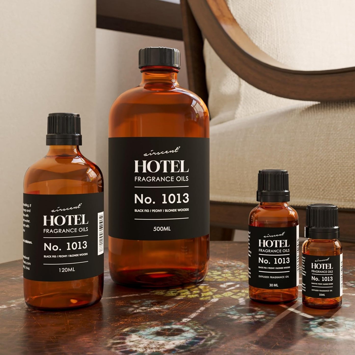 Airscent Hotel Diffuser Oil No. 1013 - Black Fig Peony Blonde Woods - Hotel Scent Dupe - Premium Fragrance Oil for Ultrasonic and Waterless Diffusers and Crafting - 10 Ml, .34 Fl Oz Glass Bottle