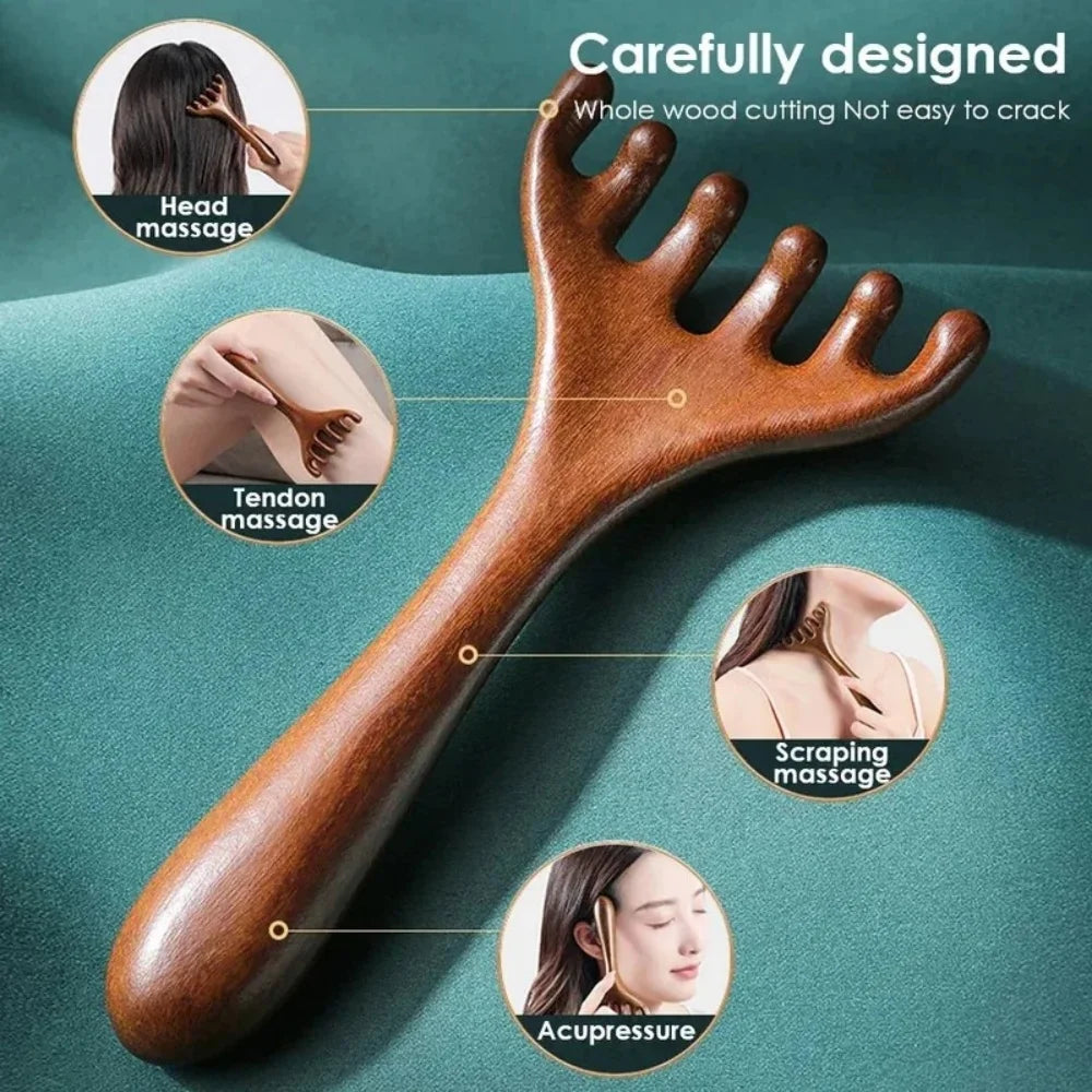 Wooden Meridian Massage Comb Anti-Static Six-Claw Head Massager Promote Blood Circulation Body Gua Sha Tools Head Massage Brush