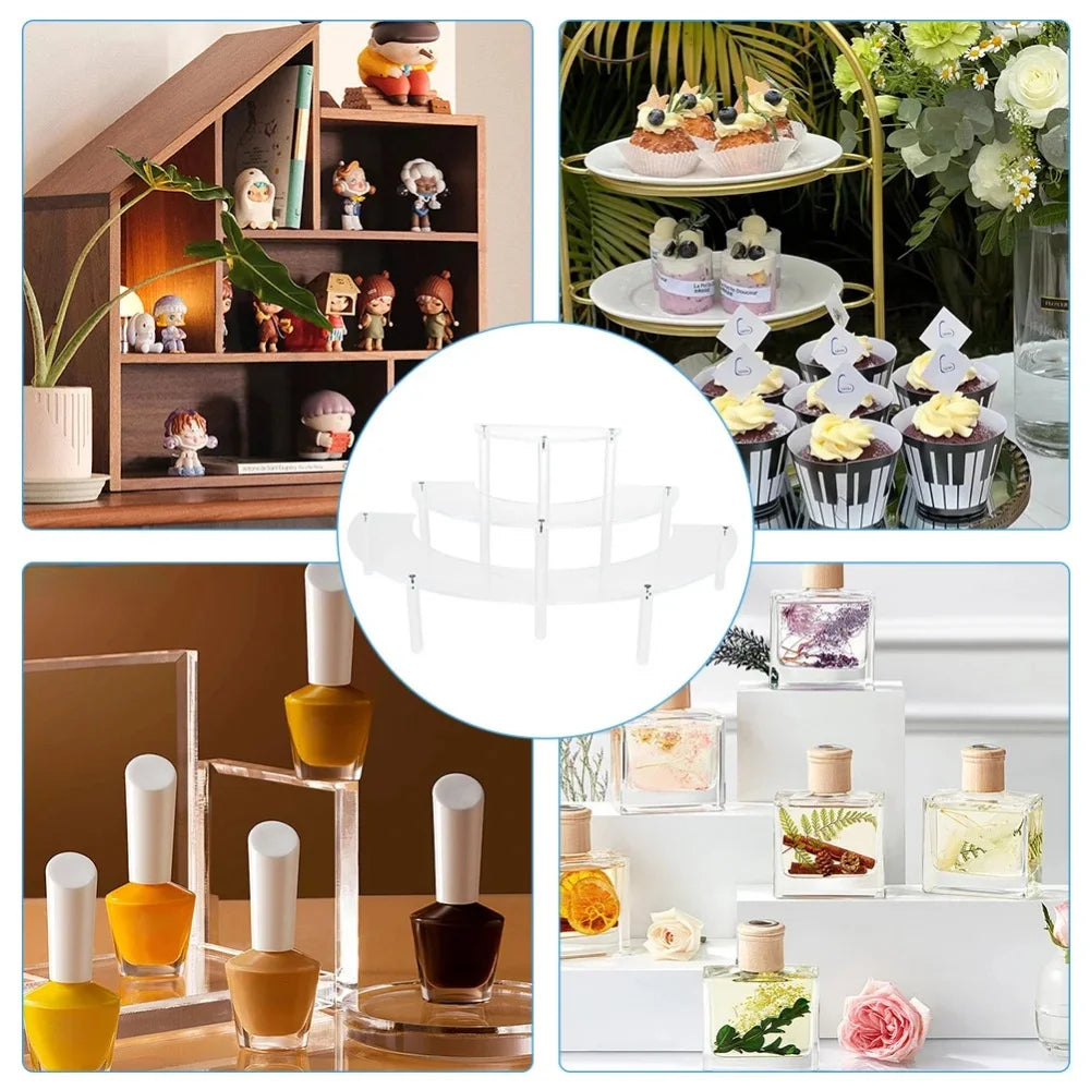 1/2Pack Acrylic Display Riser 3 Tier Half Moon Cupcake Stand Clear Perfume Organizer Dessert Stand for Display for Food, Cupcake