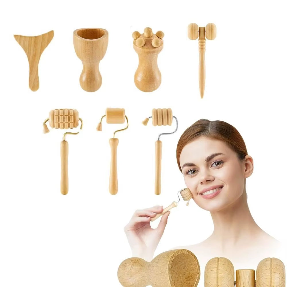 New 6/7/8Pcs/Set Wooden Facial Massage Tools Roller Anti-Aging Face Massager Kit Durable Scraping Board Manual Massage Tools