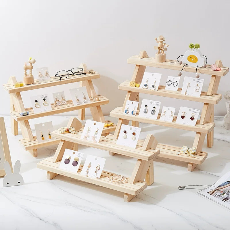 Solid Wood Stepped Jewelry Display Rack Household Bedroom Cosmetics Perfume Storage Living Room Doll Car Model Display Rack