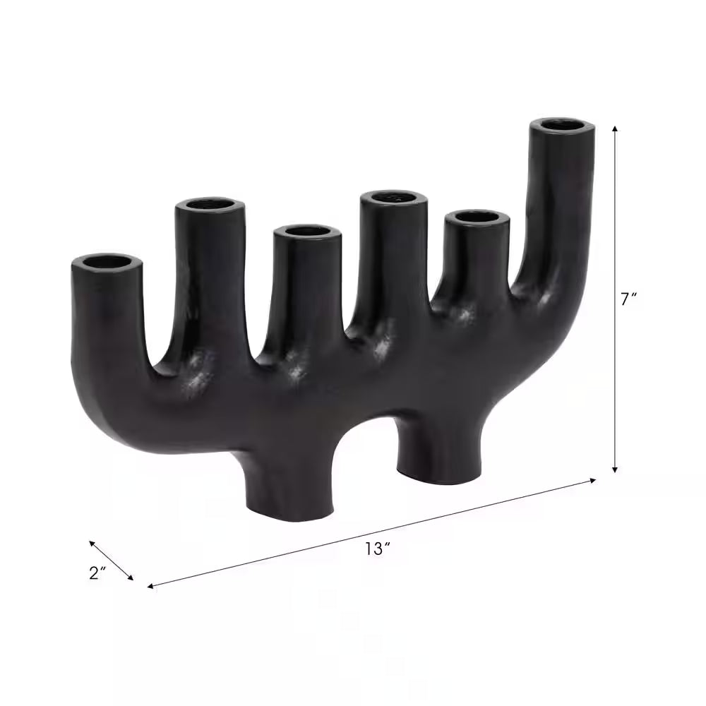 Black 7 In. Metal Modern Solid Oblong 6 Taper Candle Holder