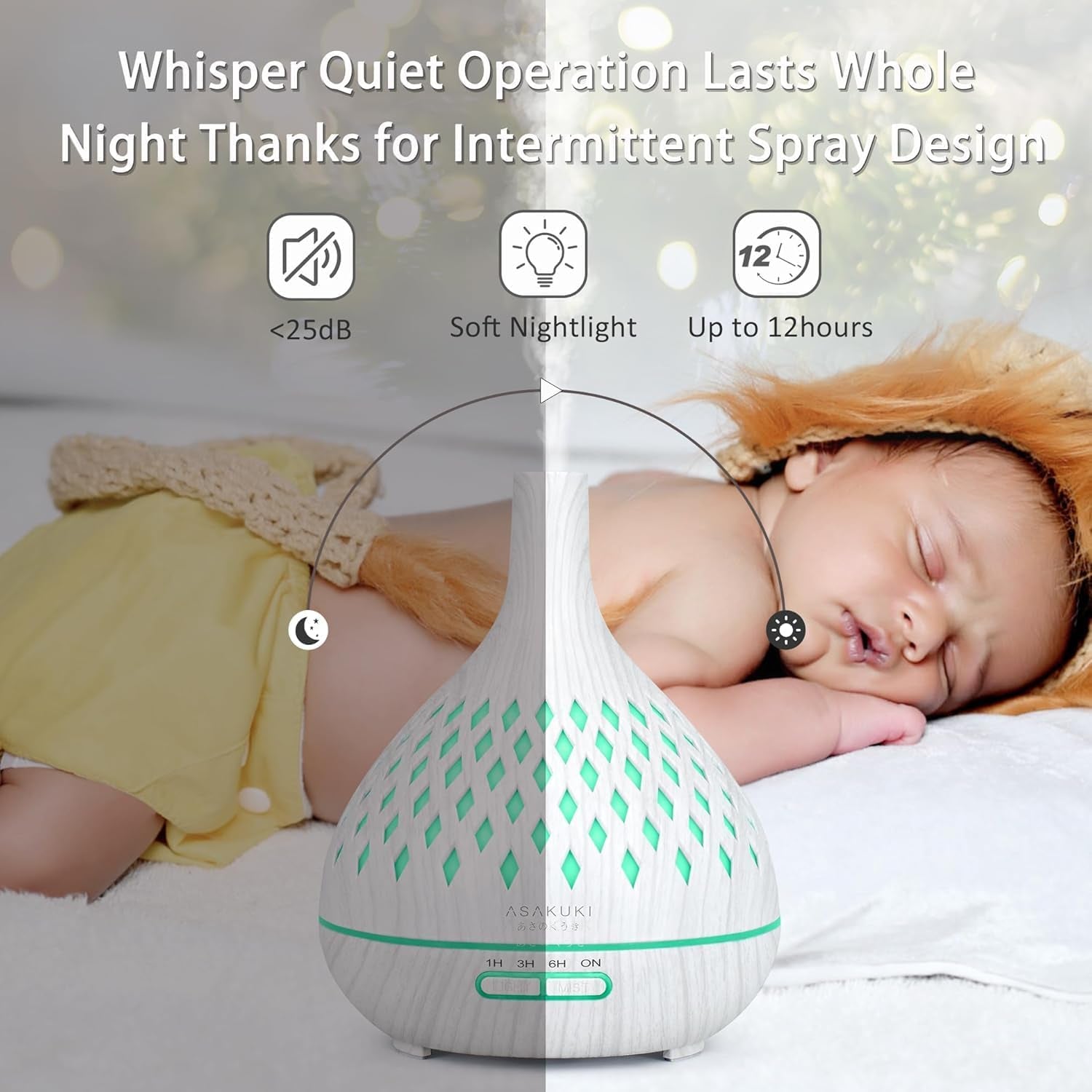 400Ml Essential Oil Diffuser with Remote Control, Aromatherapy Oil Diffuser with Cool Mist, Waterless Auto Shut-Off Humidifier and 7 Color LED Night Lights for Home Baby Office