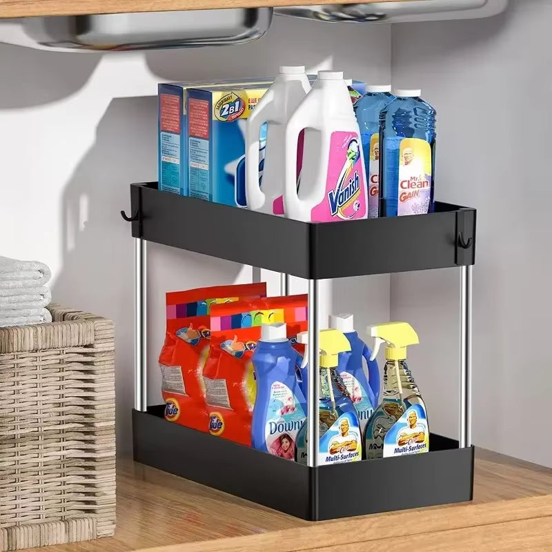 2 Tier under Sink Storage Organizer Multipurpose Rack Bathroom Kitchen Organizer Storage Multipurpose Holder Rack for Kitchen