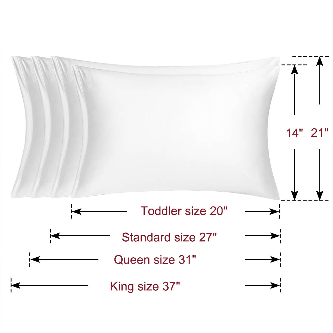 Set of 4 Silky Satin Pillowcases Pillow Cover White King