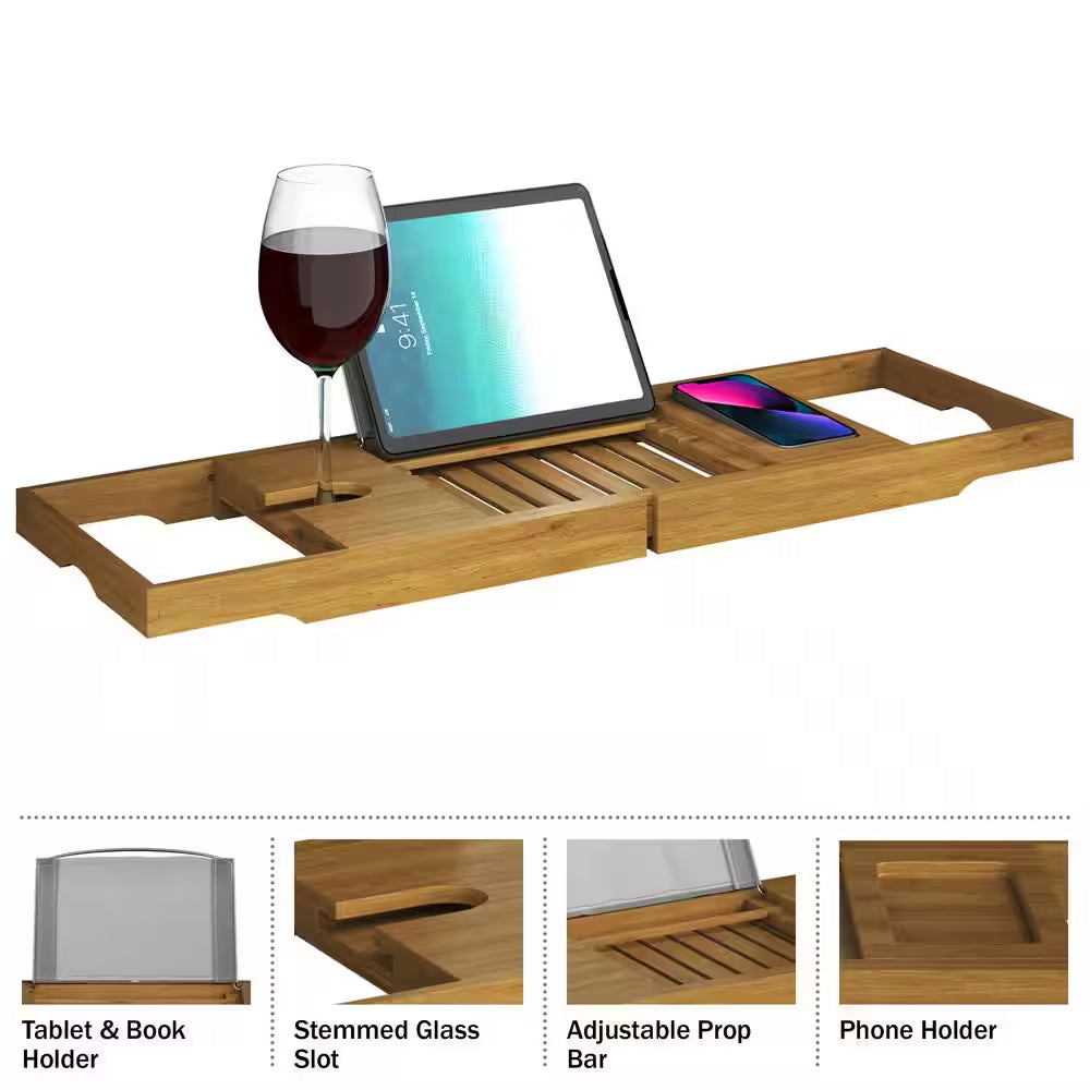 Acacia Bathtub Tray with Tablet Rest in Natural Wood
