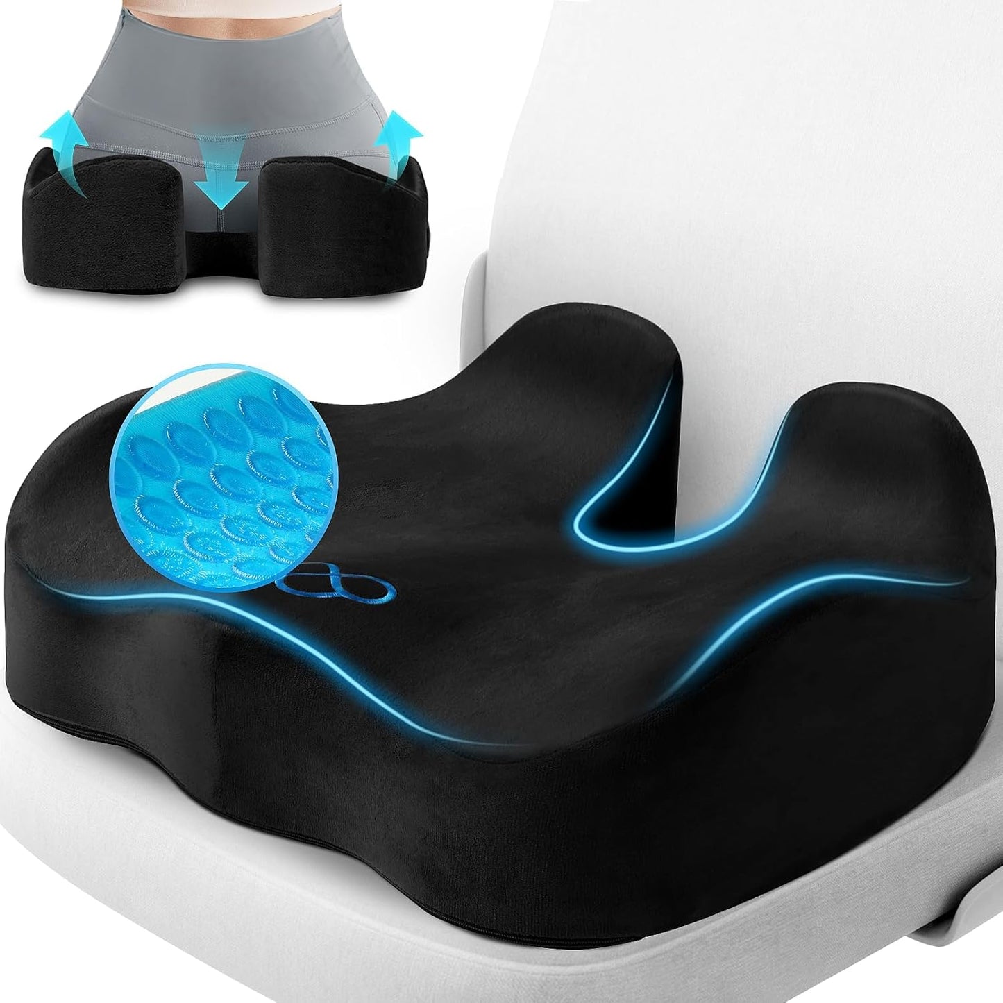 Seat Cushion, Gel Chair Cushions, Office Chair Cushions, Anti-Slip Bottom & Remo