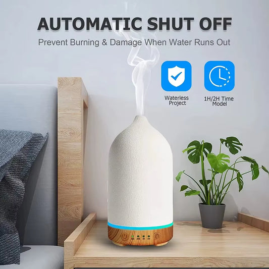 Ceramic Diffuser 100ML Essential Oil Diffuser Air Humidifier with 7 LED Ultrasonic Aromatherapy Diffusers for Home