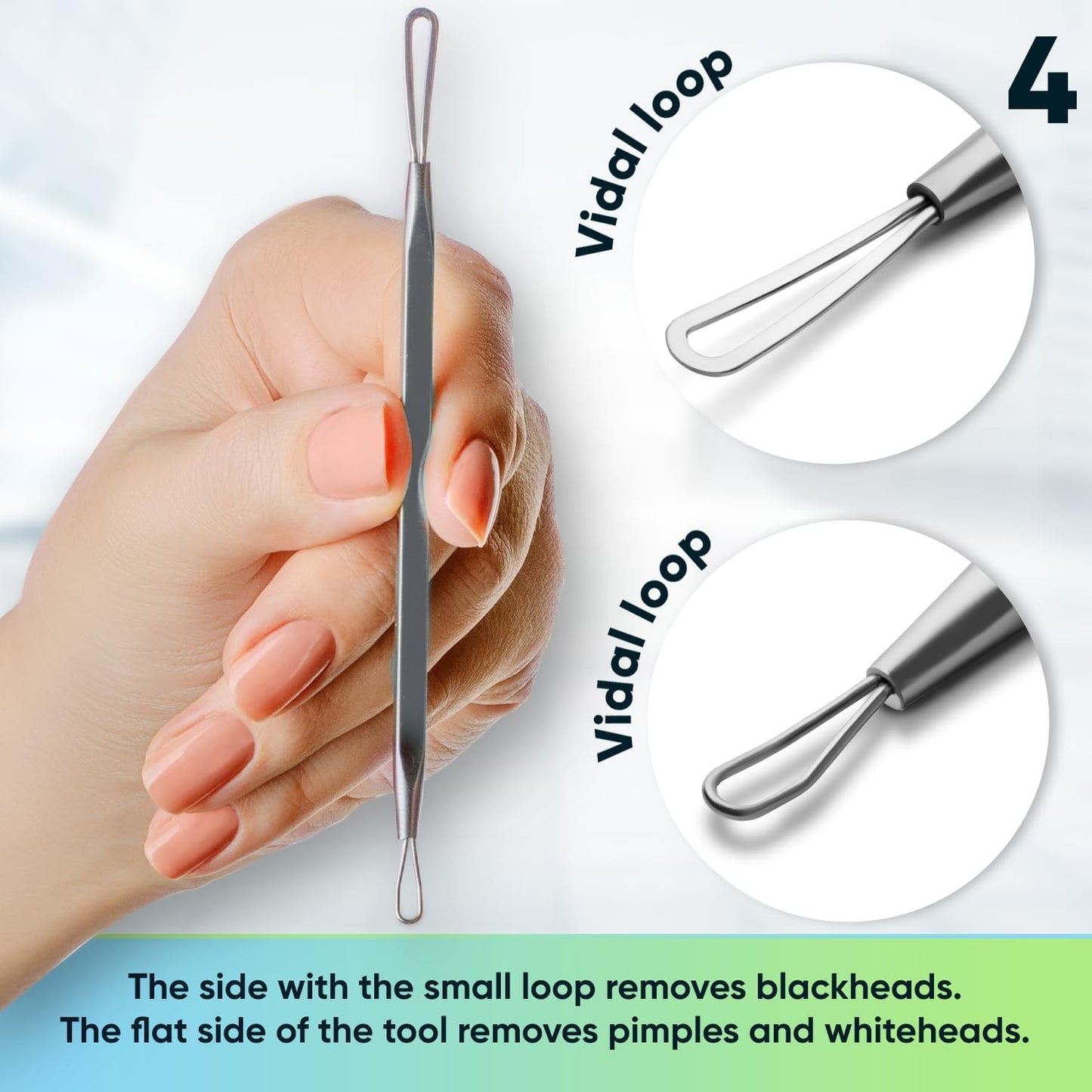 Ultimate Blackhead Removal Skincare Tools Set, Vidal Loops, Uno Spoon, 5 in 1, Metal Storage Case