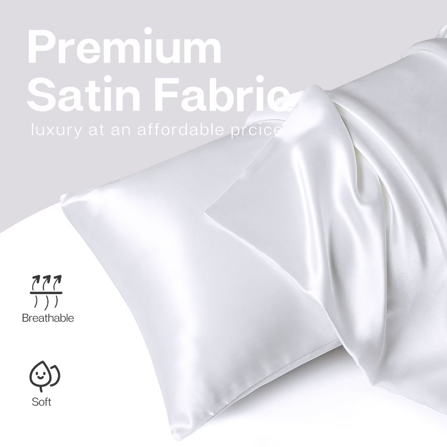 Satin Pillow Case, 2 Pack Satin King Silky Pillowcase for Hair and Skin, Satin Pillowcase Set of 2, 20X40, White