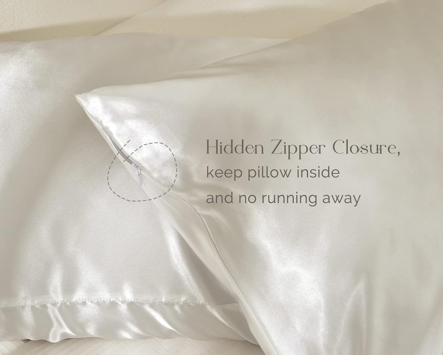 Satin Pillowcase, Silk Pillow Cases for Hair and Skin with Zipper, Queen Pillow Cases Set of 2 for 20"X30", Exquisite Packaging for Women Men