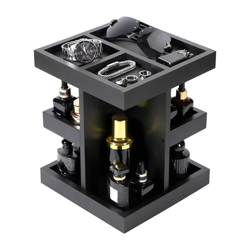 Hot Trend-For Men'S Cologne Organizer 3 Tier Large Capacity Wood Perfume Shelf Rotate Function, Desk& Nightstand Organizer Gift