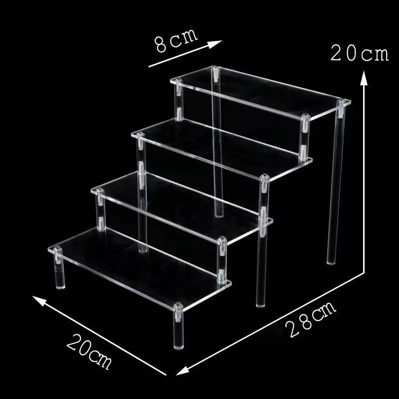 1-5 Tier Acrylic and Solid Wood Panel with Clear Acrylic Column Display Stand for Perfume, Cosmetic, Car Modle, Toy Storage Rack