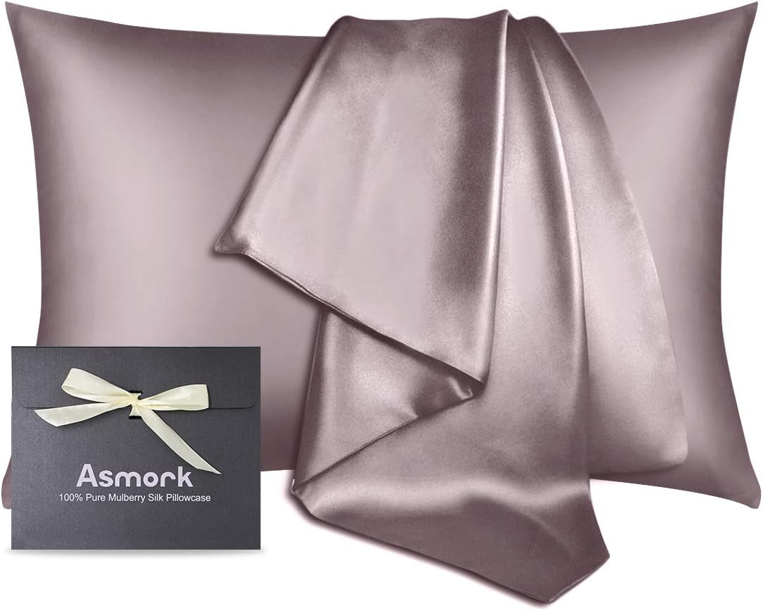 100% Mulberry Silk Pillowcase for Hair and Skin, Both Side 19 Momme Real Silk, Hidden Zipper Washable Pure Silk Bed Pillowcase Covers, Envelope Gift Box,1Pc (Rose Taupe, Queen 20''×30'')