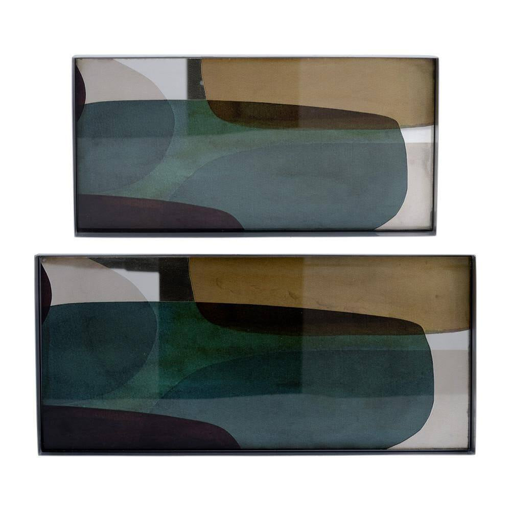 Green 16 In. and 20 In. Metal Modern Decorative Tray (Set of 2)