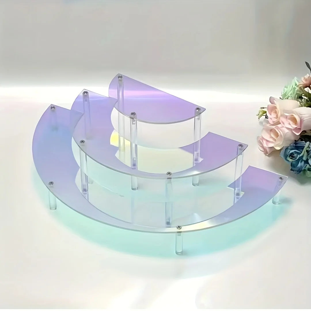 3-Tier Iridescent Acrylic Display Stand with Pastel Rainbow Colors Perfume Cosmetic Organizer,Ifor Dressing Table,Beauty Counter