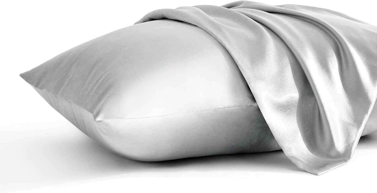 2 Pack Standard Silk Satin Pillowcases for Hair and Skin, Silky Soft and Luxurious Bedding Pillow Cases with Envelope Closure, 20X26 Inches, Silver Grey