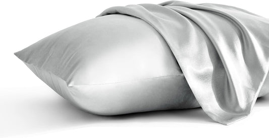 2 Pack Standard Silk Satin Pillowcases for Hair and Skin, Silky Soft and Luxurious Bedding Pillow Cases with Envelope Closure, 20X26 Inches, Silver Grey