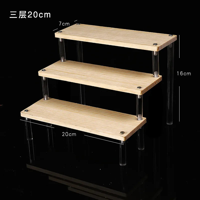 Solid Wooden Ladder Display Rack with Acrylic Pillars, Blind Box, Toy, Perfume, Jewelry Display Stand, Storage Shelf, 1-5 Tiers