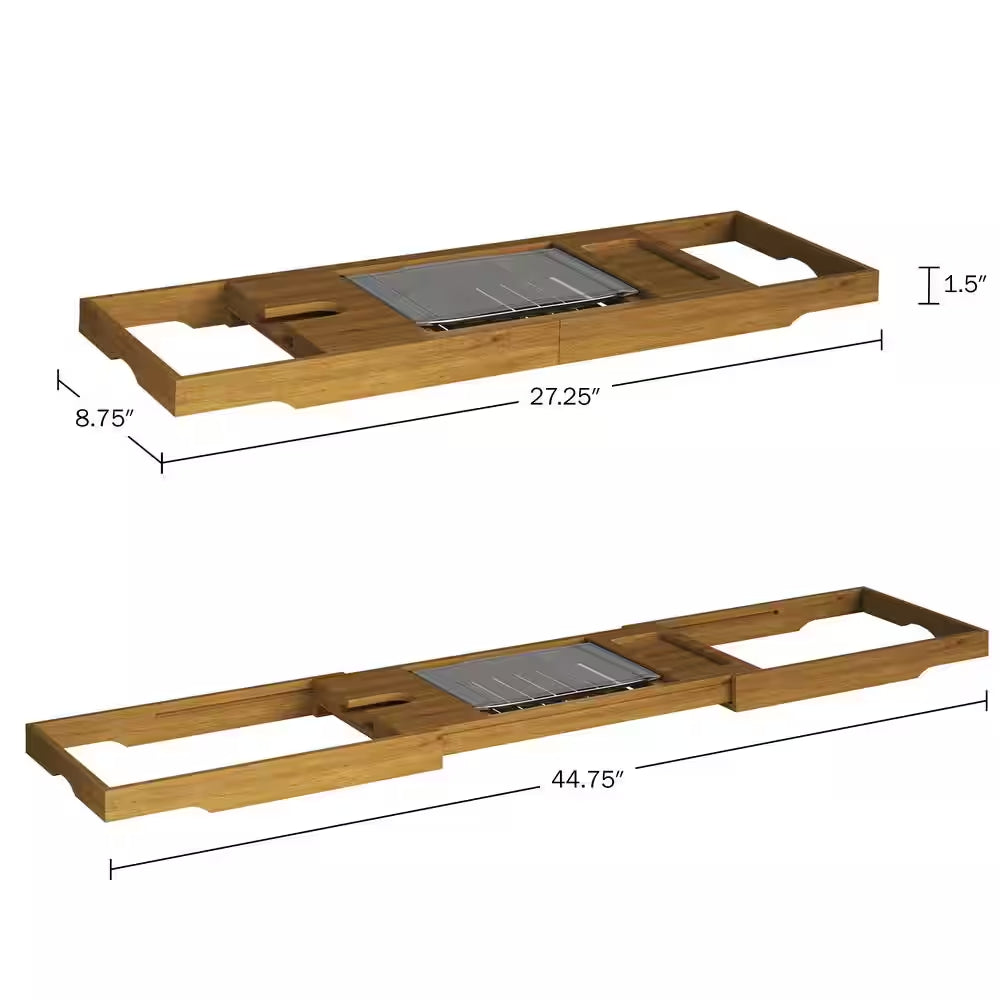 Acacia Bathtub Tray with Tablet Rest in Natural Wood