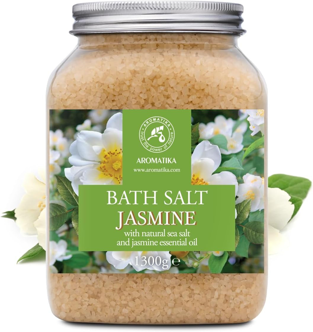 Bath Sea Salt Jasmine 46 Oz (1300G) - Bath Salts with Jasmine Essential Oil for Bath Soak - Relaxing Bath - Beauty - Body Care - Relaxation - Good Sleep - Aromatherapy Bath Salts - Flower Bath Salt