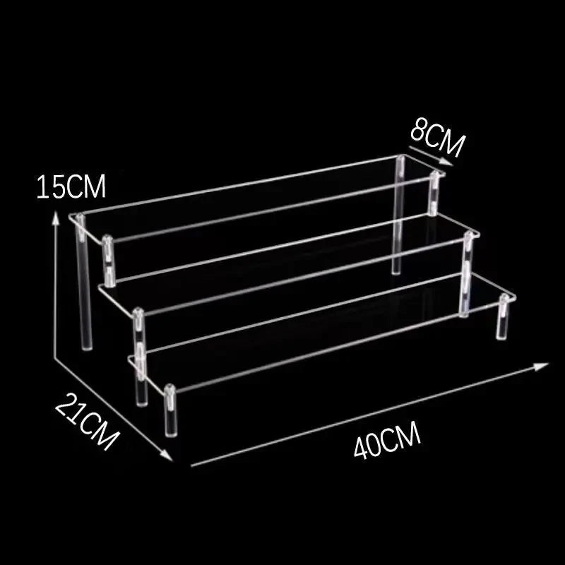 1-5 Tier Acrylic and Solid Wood Panel with Clear Acrylic Column Display Stand for Perfume, Cosmetic, Car Modle, Toy Storage Rack