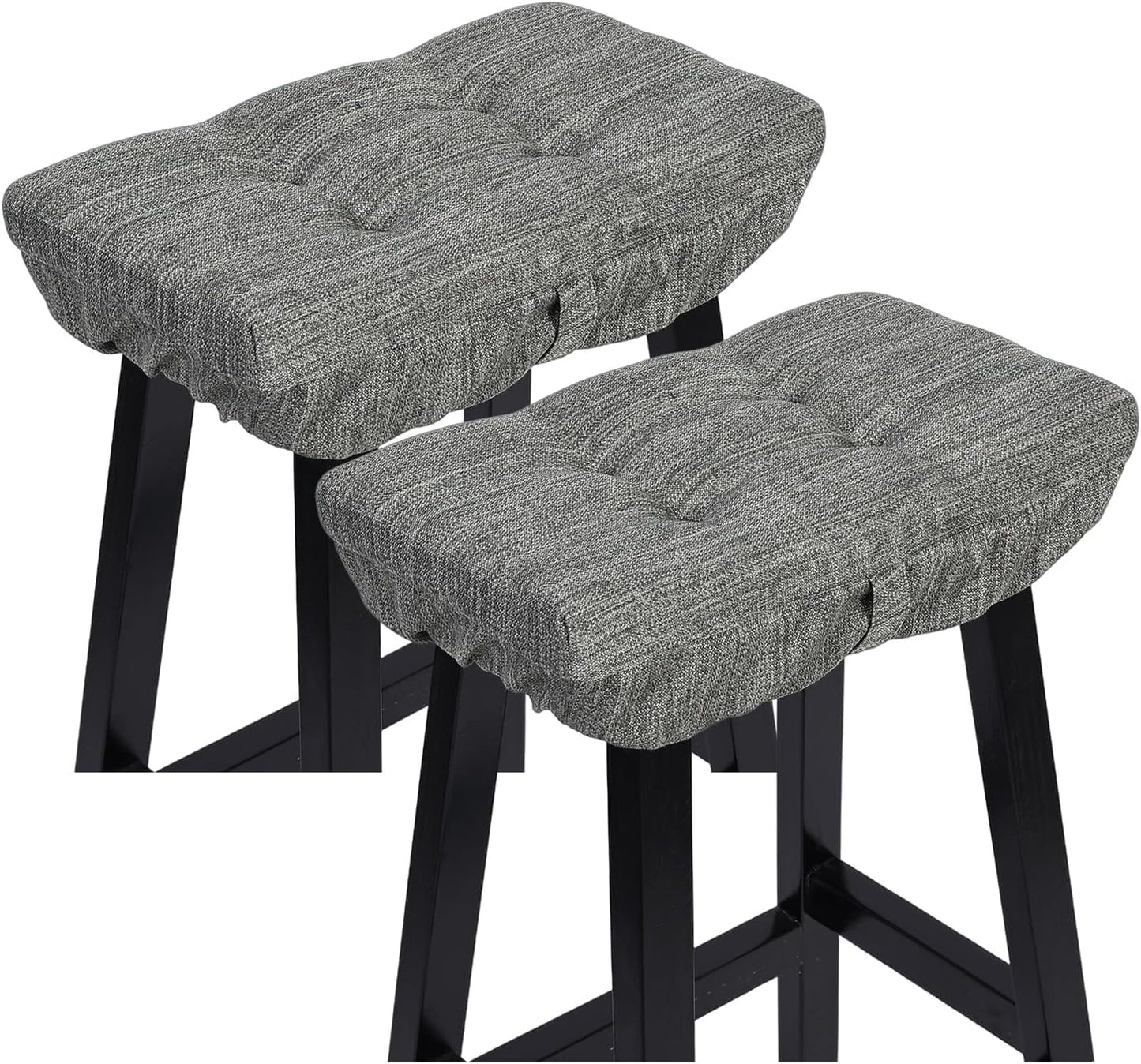 Set of 2 Memory Foam Stool Cushion Rectangular, Dual-Layer Design Bar Stool Cushion Saddle Stool Pad with Ties - 2 Pads Only (Gray, 18X9.5X1.5In)