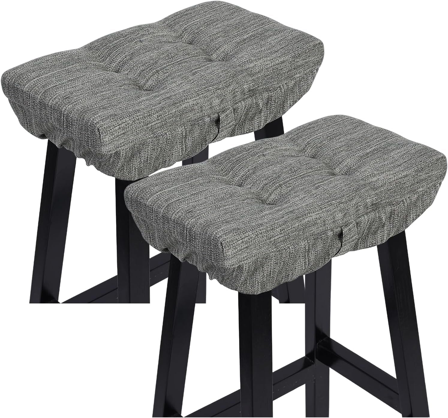 Set of 2 Memory Foam Stool Cushion Rectangular, Dual-Layer Design Bar Stool Cushion Saddle Stool Pad with Ties - 2 Pads Only (Gray, 18X9.5X1.5In)