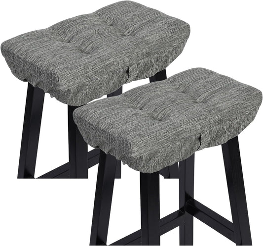 Set of 2 Memory Foam Stool Cushion Rectangular, Dual-Layer Design Bar Stool Cushion Saddle Stool Pad with Ties - 2 Pads Only (Gray, 18X9.5X1.5In)