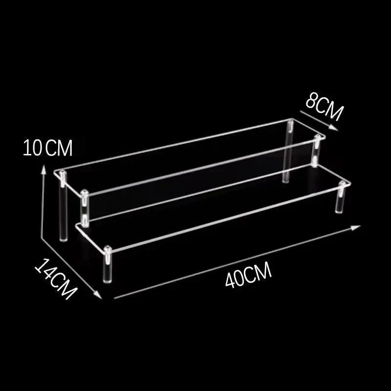 1-5 Tier Acrylic and Solid Wood Panel with Clear Acrylic Column Display Stand for Perfume, Cosmetic, Car Modle, Toy Storage Rack