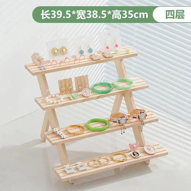 Solid Wood Stepped Jewelry Display Rack Household Bedroom Cosmetics Perfume Storage Living Room Doll Car Model Display Rack