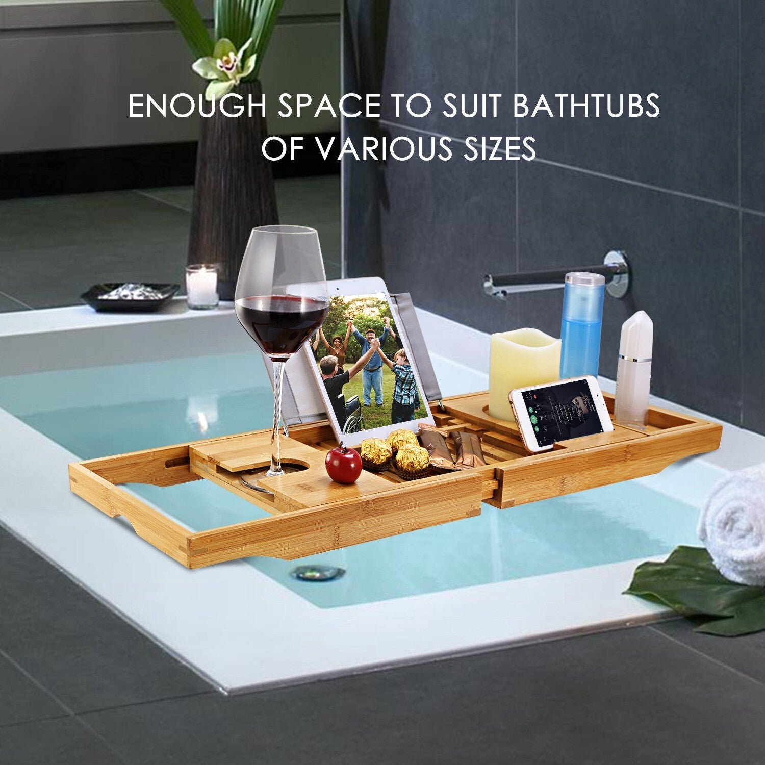 Bamboo Bath Tray Table Bathtub Caddy Tray over the Tub Shelf Bath Holder Desk