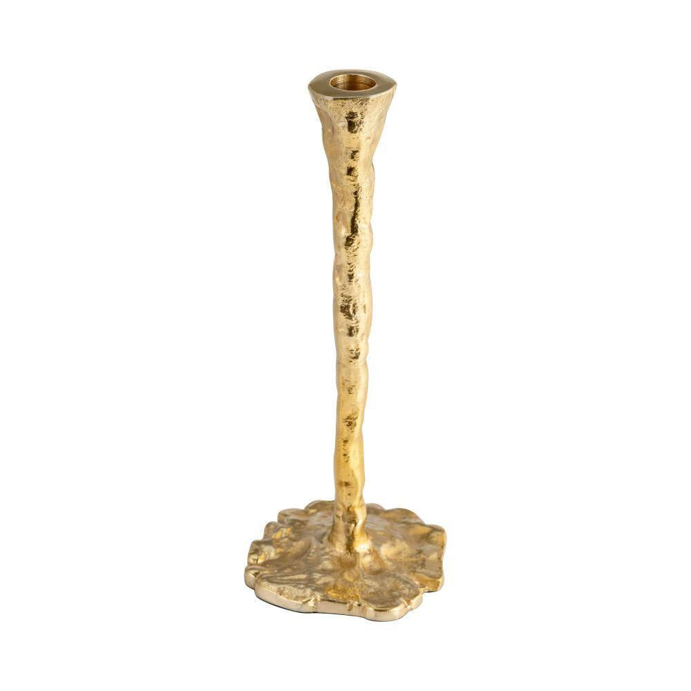 15 In. Gold Metal Aluminum Forged Taper Candle Holder with Textured Decorative Base