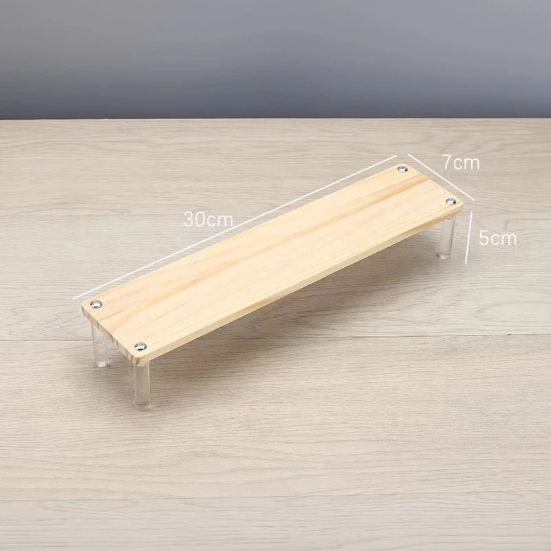 Solid Wooden Ladder Display Rack with Acrylic Pillars, Blind Box, Toy, Perfume, Jewelry Display Stand, Storage Shelf, 1-5 Tiers