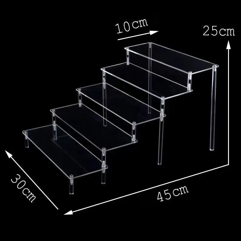 1-5 Tier Acrylic and Solid Wood Panel with Clear Acrylic Column Display Stand for Perfume, Cosmetic, Car Modle, Toy Storage Rack