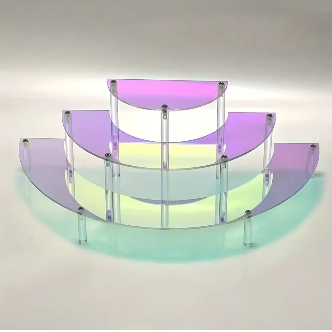 3-Tier Iridescent Acrylic Display Stand with Pastel Rainbow Colors Perfume Cosmetic Organizer,Ifor Dressing Table,Beauty Counter