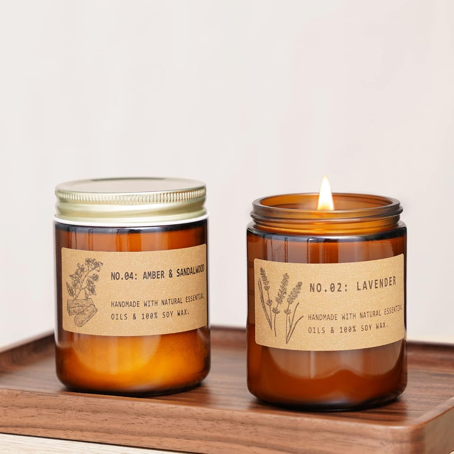 Scented Candle Gifts for Women, Home Scented Candles 7.2 Oz Soy Scented Candle, Lavender, Amber Sandalwood Strong Scented Jar Candle with Gift Box, Christmas Gifts for Women, 2 Pack