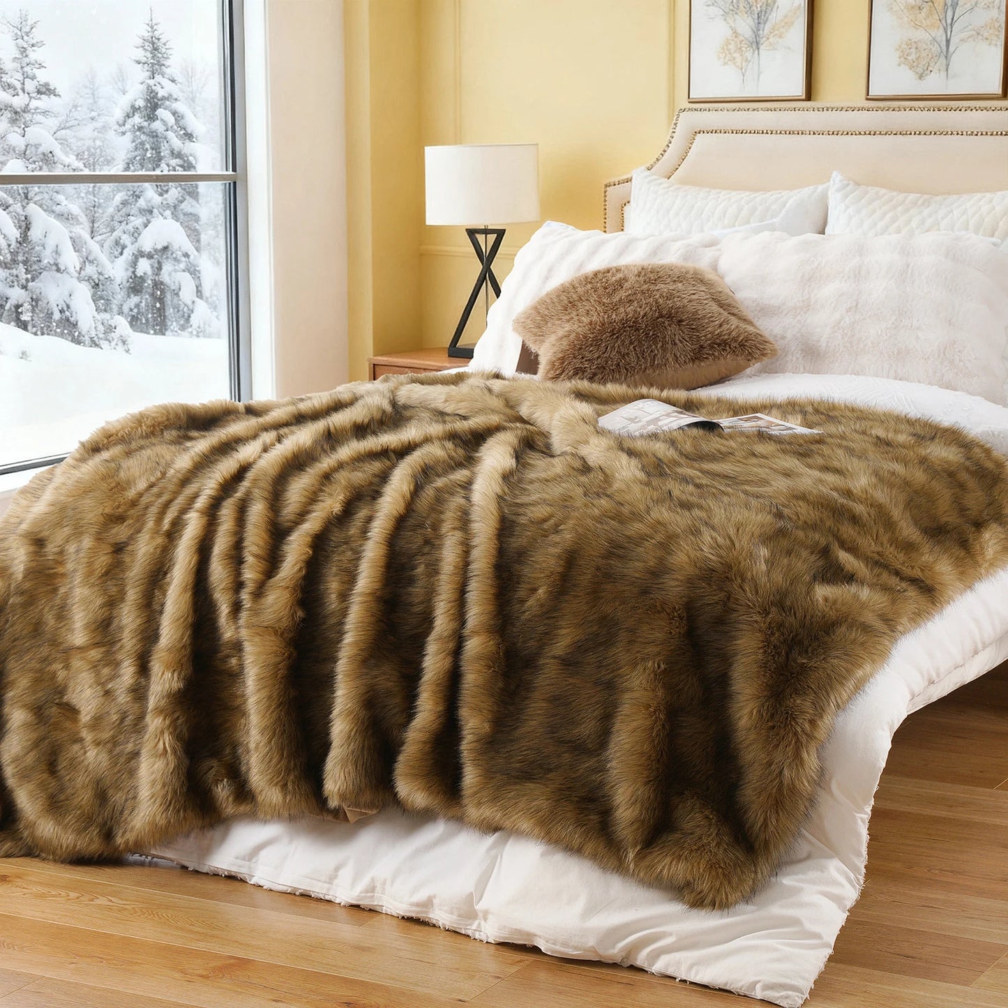 Faux Fur Throw Blanket Luxury Decorative Sofa Blankets Thick Warm Fur Blanket Soft Fluffy Plaid Throws for Bed King Size