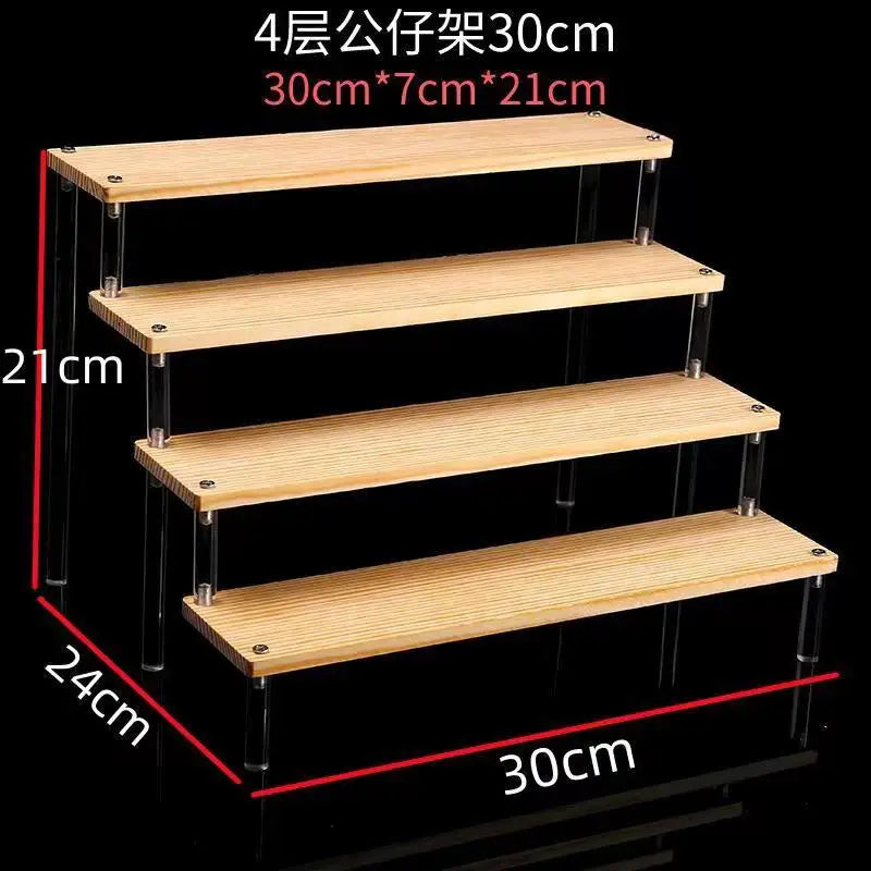 1-5 Tier Acrylic and Solid Wood Panel with Clear Acrylic Column Display Stand for Perfume, Cosmetic, Car Modle, Toy Storage Rack