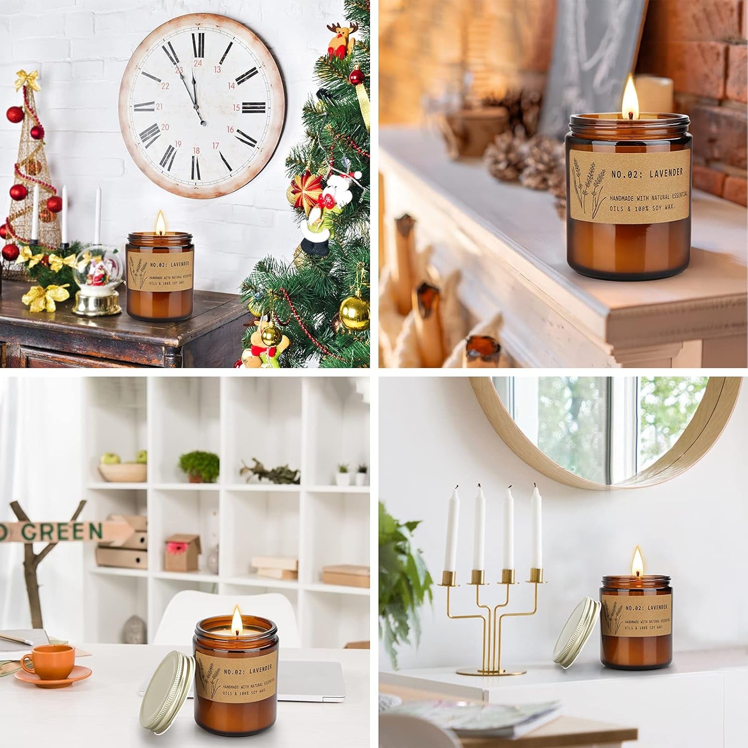 Scented Candle Gifts for Women, Home Scented Candles 7.2 Oz Soy Scented Candle, Lavender, Amber Sandalwood Strong Scented Jar Candle with Gift Box, Christmas Gifts for Women, 2 Pack