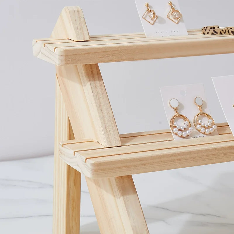 Solid Wood Stepped Jewelry Display Rack Household Bedroom Cosmetics Perfume Storage Living Room Doll Car Model Display Rack