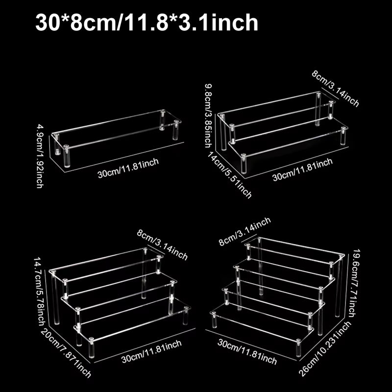 1-4 Tier Acrylic Display Stand Durable Display Rack for Cupcake Perfume Doll Transparent Trapezoidal Blind Box Storage Shelf