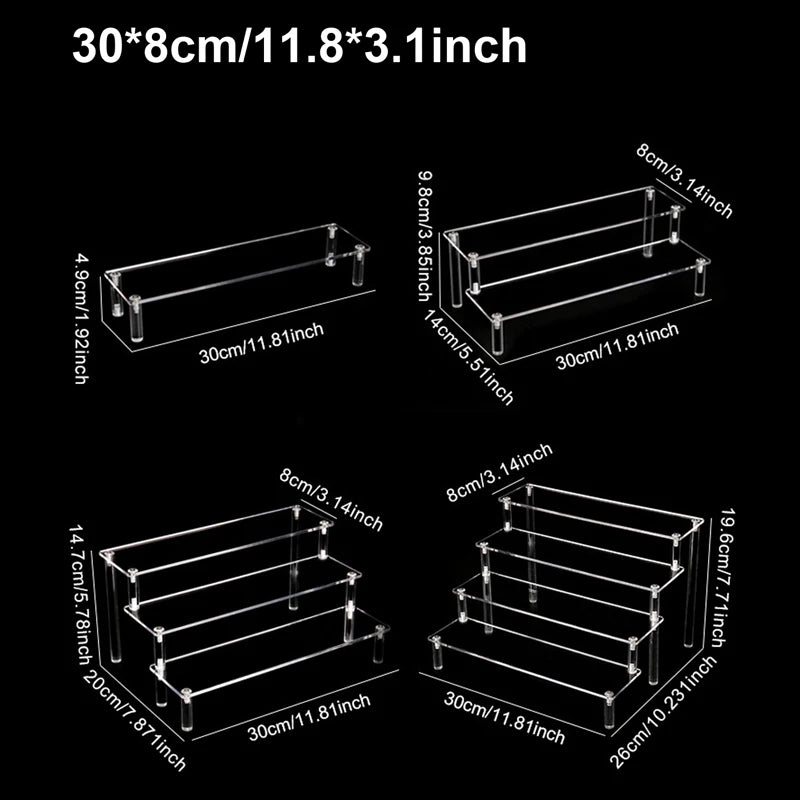 1-4 Tier Acrylic Display Stand Durable Display Rack for Cupcake Perfume Doll Transparent Trapezoidal Blind Box Storage Shelf